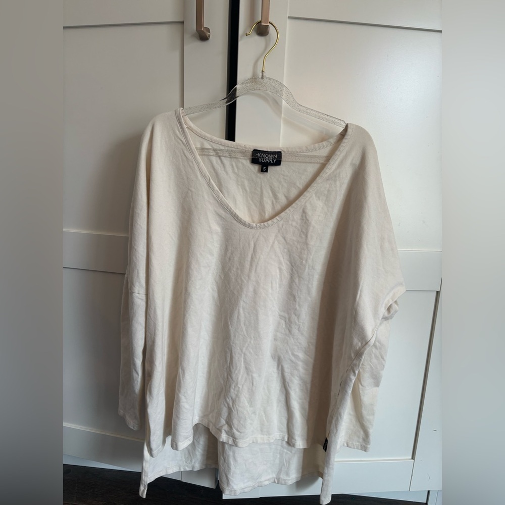KNOWIN SUPPLY Women's Cream V-Neck Long Sleeve Top Organic Cotton